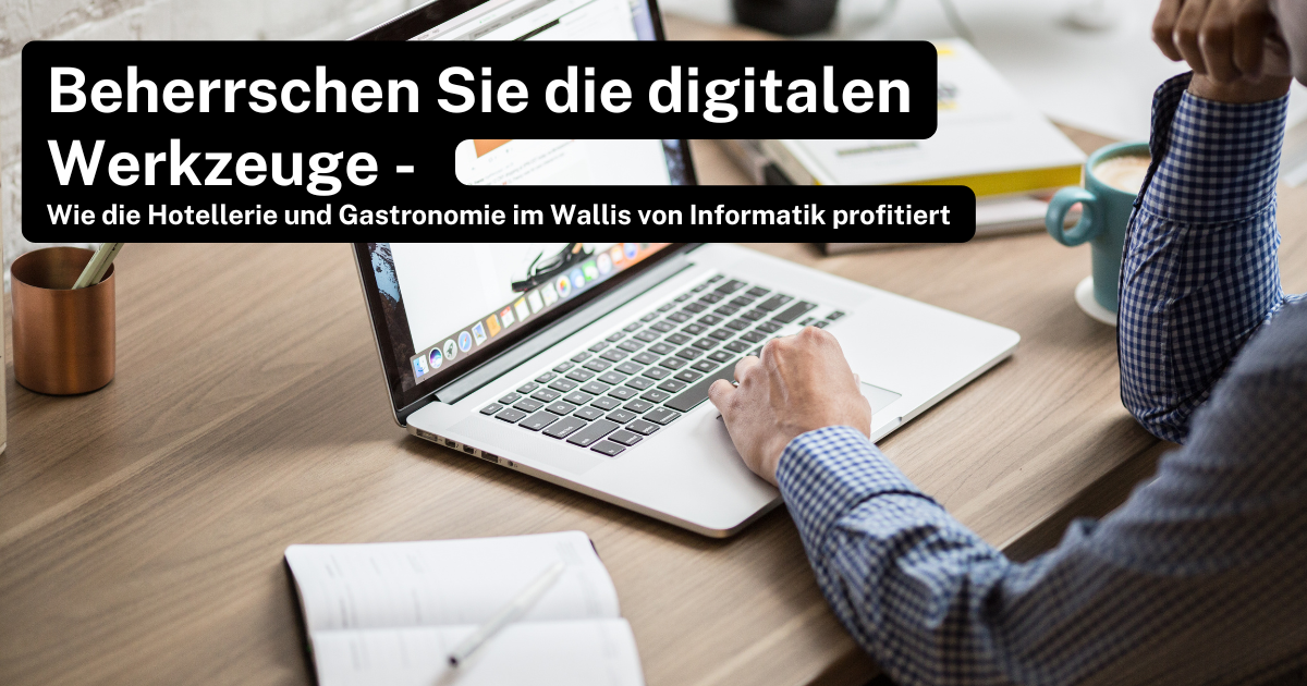 Symbolbild für Informatik in der Hotellerie und Gastronomie im Wallis: Moderne digitale Werkzeuge, Computer und mobile Geräte unterstützen die Digitalisierung und Effizienzsteigerung in der Branche.