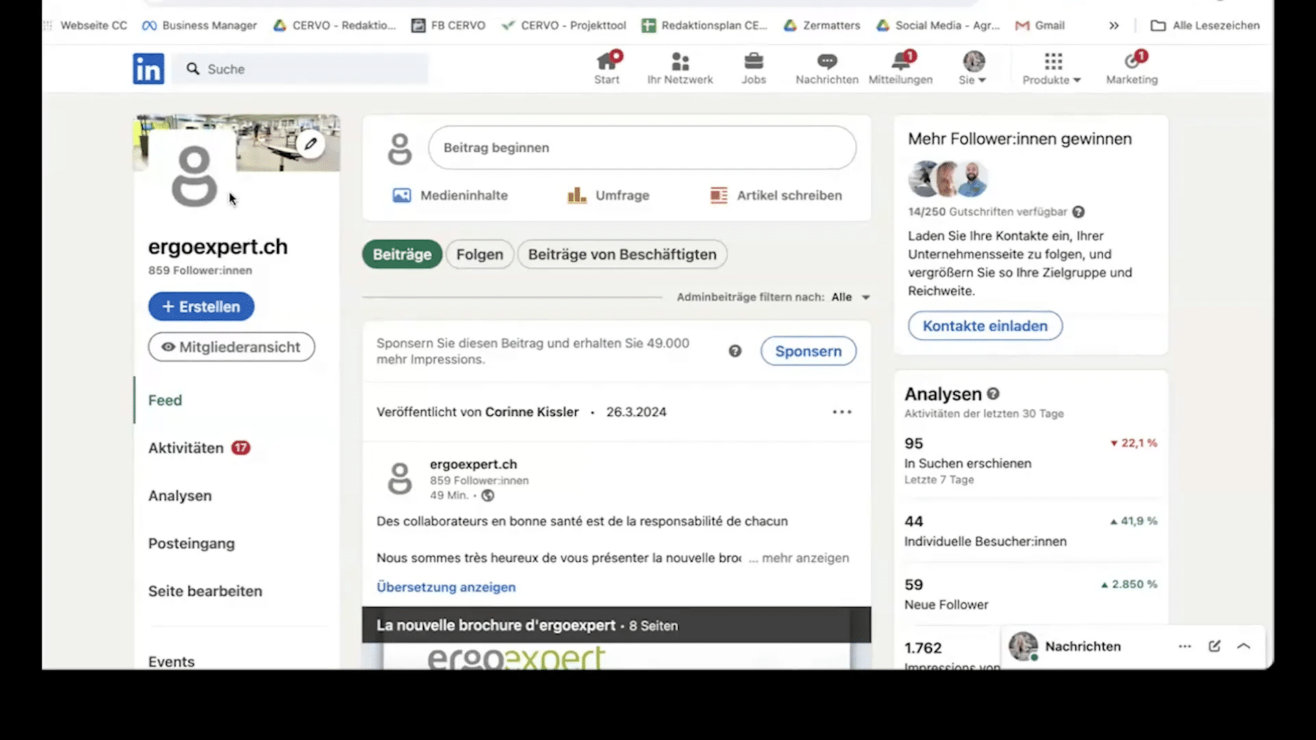 Unternehmensseite auf LinkedIn mit Logo und Kurzbeschreibung