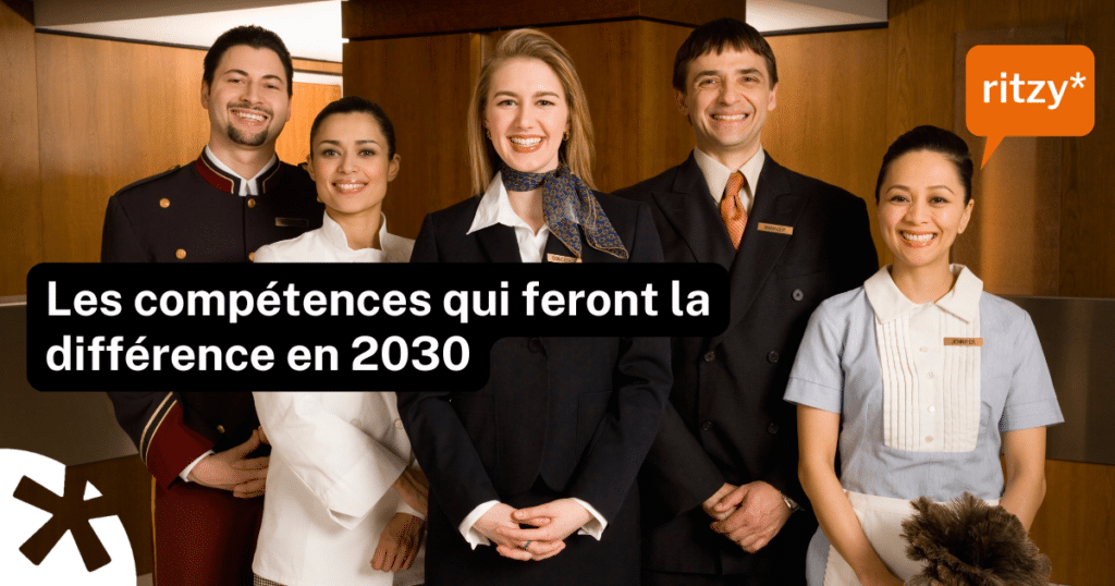 Professionnels de l’hôtellerie et des services illustrant l’évolution des compétences métiers et la formation continue en Valais avec ritzy*